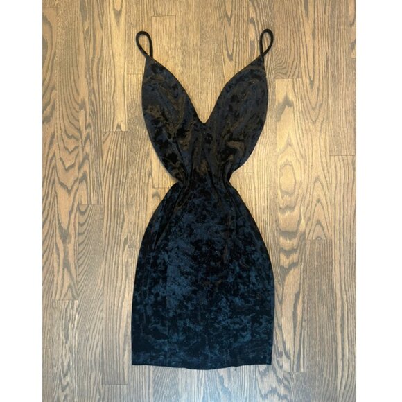 GLARE Black Velvet Sparkly Plunge Mini Dress - Size Small/Extra Small - Picture 2 of 4